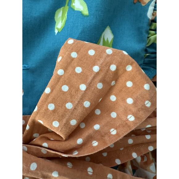Eleanor Rose Green Orange Harrington Floral Polka Dot Sleeveless Pearl Dress 2 - Picture 6 of 8